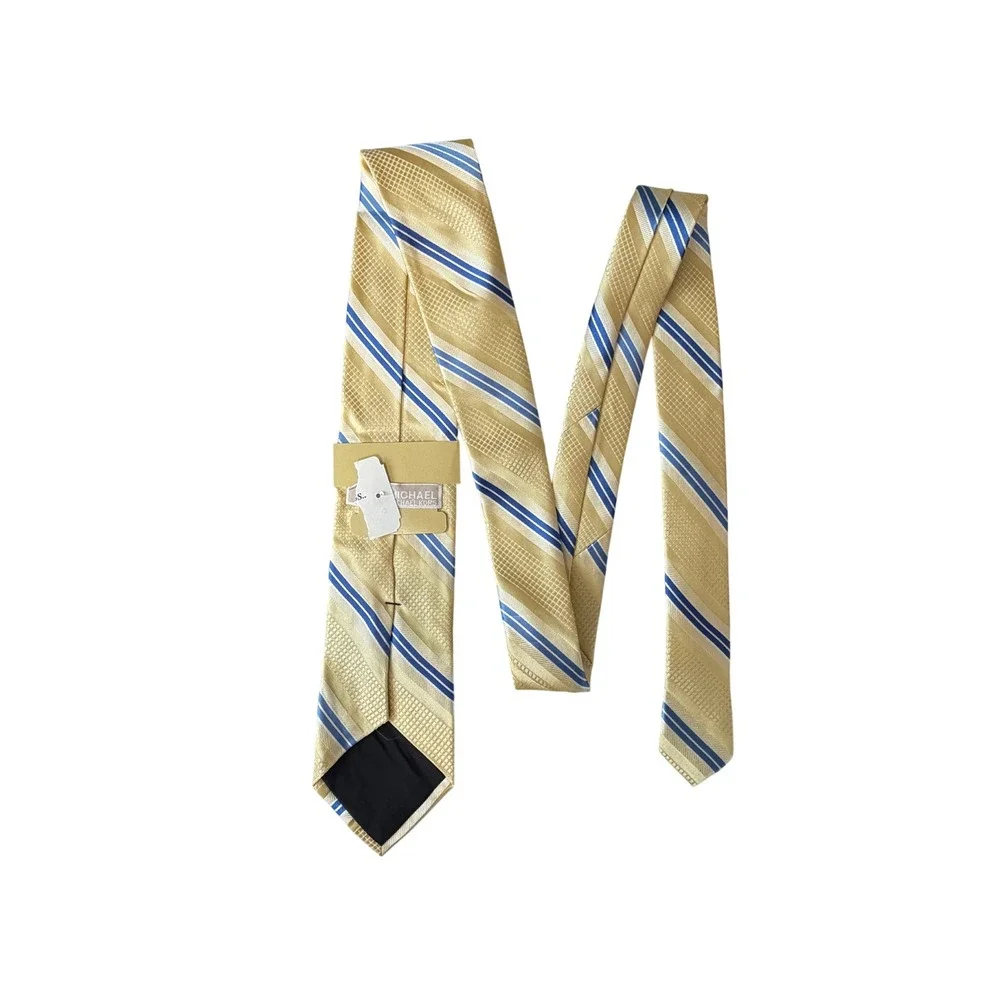 Michael Kors Mens Yellow Blue Striped 100% Silk Necktie Classic Tie NWT New